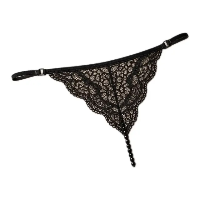 Milena Γυναικείο G-String Ανοιχτό με Δαντέλα Ψηφιδωτό & Μαύρη Πέρλα, Χρώμα Μαύρο 3