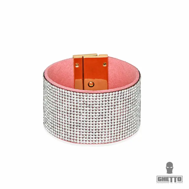 Ghetto Leather Bracelet Full Iced Pink