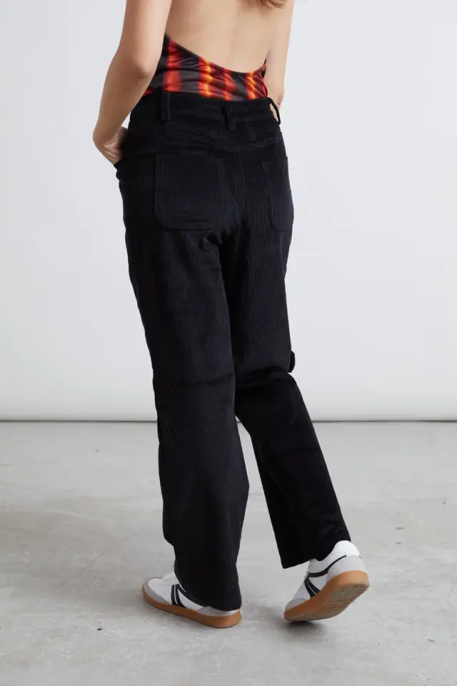 24COLOURS Corduroy Trousers Γυναικείο Παντελόνι Cotton/Elastane Wide Leg - Black 60844b - M 3