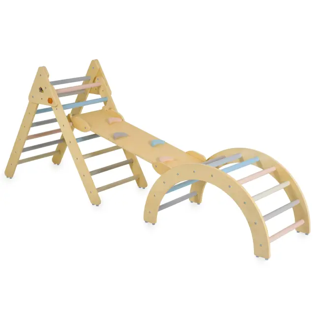 Moni Toys Ξύλινο Τρίγωνο Αναρρίχησης με Τσουλήθρα και Αψίδα Pikler 3 σε 1 3+ Ετών
