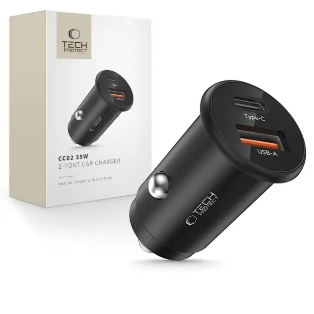 Tech-Protect® CC02 2-Port Φορτιστής Αυτοκινήτου με 1xUSB-A/1xUSB-C 35W- Black