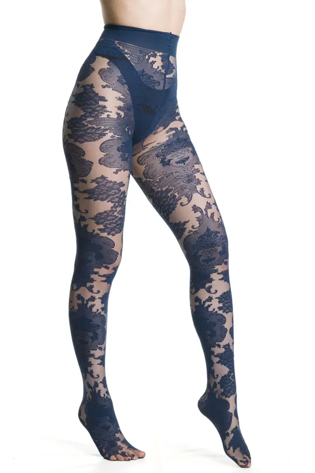 Trasparenze Mistral Καλσόν Mαύρο Damask Lace 40 Denier Μπλε
