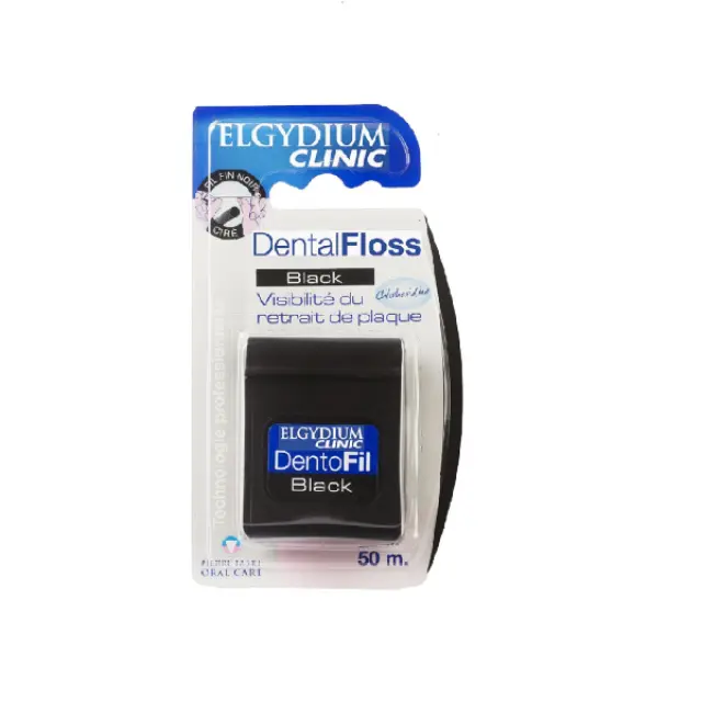 Elgydium Dental Floss Black Οδοντικό Νήμα με Μαύρο Χρώμα, Ελαφρά Κερωμένο + Εμποτισμένο με Χλωρεξιδίνη, 50m
