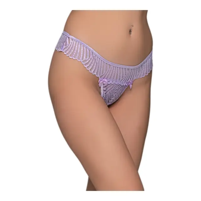 Milena Γυναικείo String Σατέν Δαντέλα Βεντάλια & Φιογκάκια Μπροστά, Χρώμα Λιλά