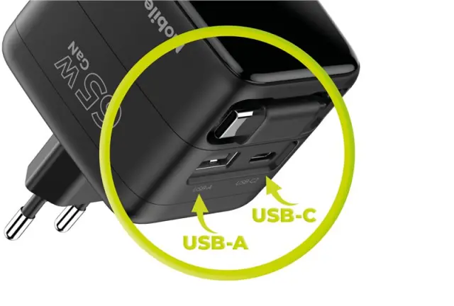Mobile Origin 65W GaN Display Charger PW3 - USB-C Self-Retracting Cable + USB-C + USB-A 3