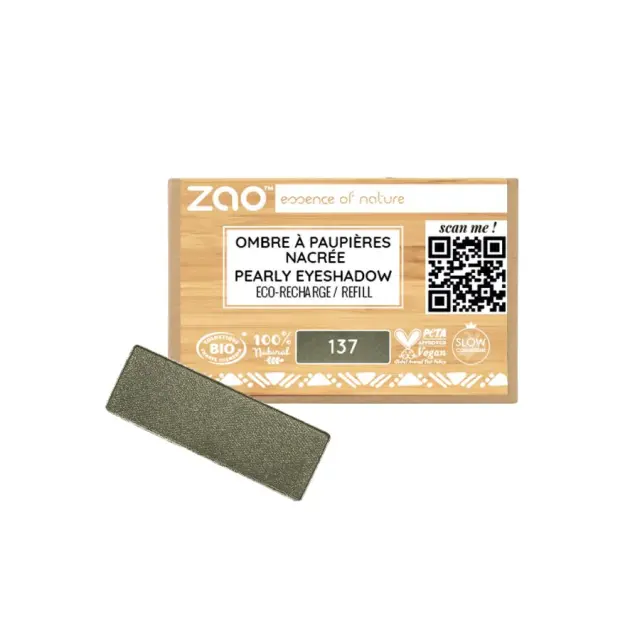 Zao Organic Eyeshadow Rectangle Pearly Refill - Βιολογική Pearly Σκιά Ματιών (Ανταλλακτικό) - Zao 137 Golden Khaki