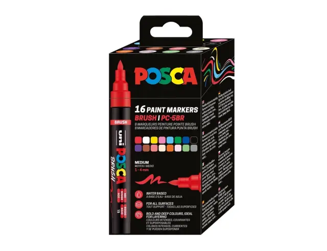 Μαρκαδόροι Σχεδίου Uni Posca PC-5BR Βasic Colors Medium με πάχος μύτης 1-4mm - 16 τεμάχιαPC-5BR 16P