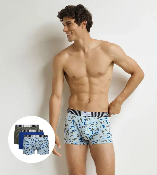 Dim Vibes Ανδρικά Μποξεράκια Style Cotton Stretch Συνδυασμός Χακί Σιέλ 3τμχ - L