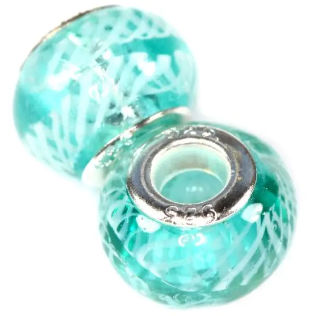 Χάντρα Modular White ZigZags on Blue Sea 9x14mm - 5τεμ