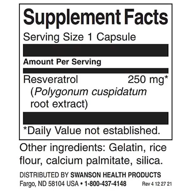 Swanson Resveratrol 250mg Ειδικό Συμπλήρωμα Διατροφής 30 κάψουλες 2