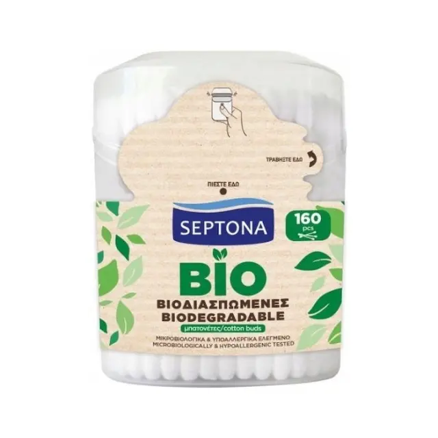 SEPTONA 100% Βιοδιασπώμενες Μπατονέτες από 100% βαμβάκι σε Κουτάκι, 160 τεμάχια