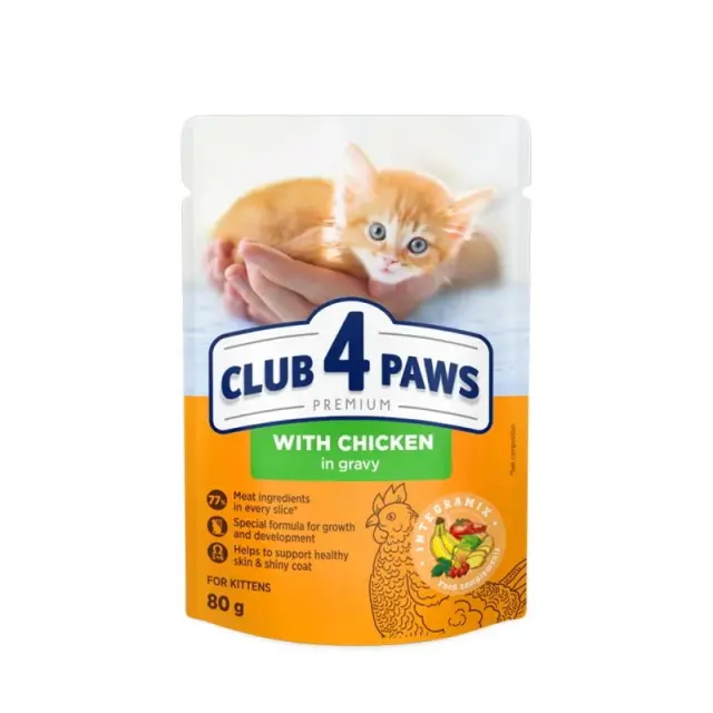 Club 4 Paws Cat Kitten Φακελάκι Με Κοτόπουλο Σε Σάλτσα 80gr Μονόχρωμο