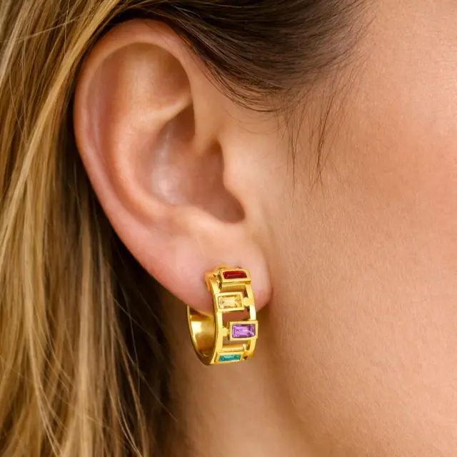 Ghetto Gold Stainless Steel Multicolor Hoop Earrings | Modern Crystal Hoops 2