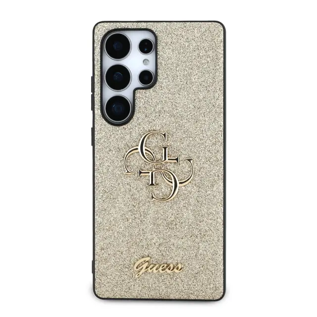 Guess PU Fixed Glitter 4G Metal Logo Case for Samsung Galaxy S25 Ultra Gold 3