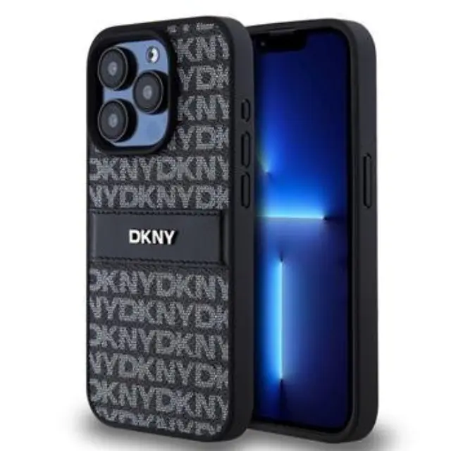 DKNY PU Leather Repeat Pattern Tonal Stripe Case for iPhone 15 Pro Max Black
