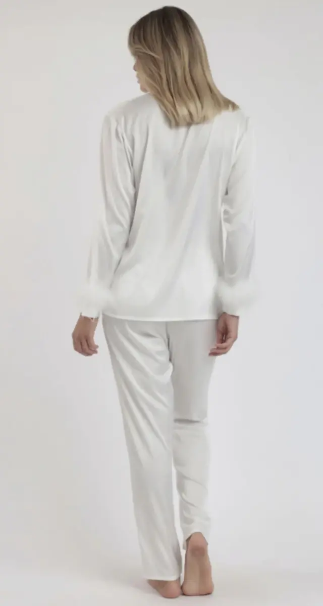 Admas Σατέν Πιτζάμα Σεμιζιέ Με Φτερά Bianco 3