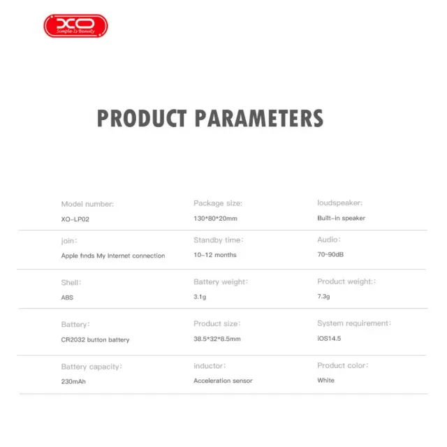 XO LP02 MFI Bluetooth Εντοπισμού Συσκευής Apple 16.001.0099 2