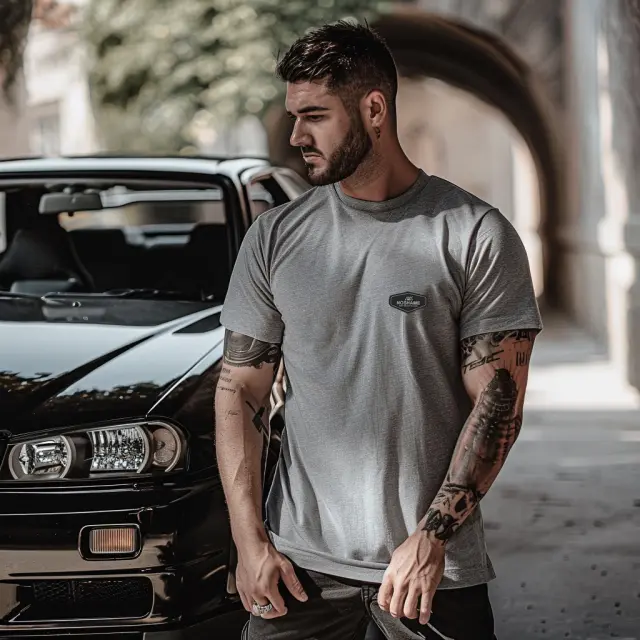T-shirt Noshame® Γκρί Μελανζέ με τύπωμα polymorphic - 122418 - XXL
