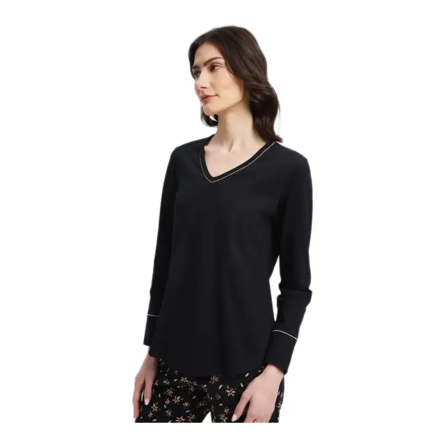 Minerva Γυναικεία Πυτζάμα V-Neck A/O Pants, Χρώμα Μαύρο 3
