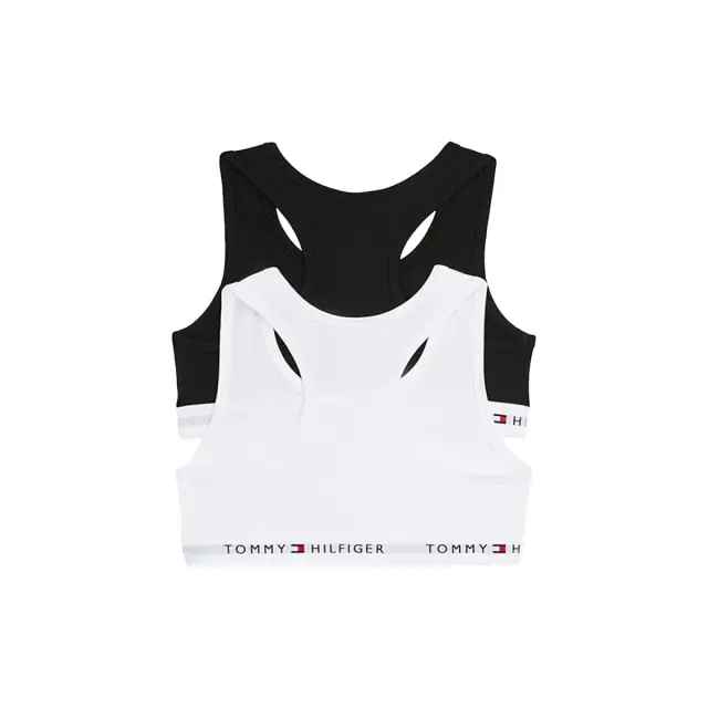 Tommy Hilfiger Παιδικό Μπουστάκι Κορίτσι Signature Racerback Unpadded - Διπλό Πακέτο, Χρώμα Λευκό-Μαύρο 2