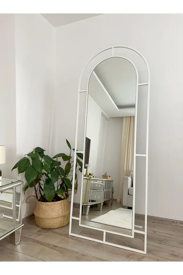 Stewehome Ορθογώνιος καθρέφτης με μεταλλικό πλαίσιο και βάση Λευκό 180x70x1.5 cm