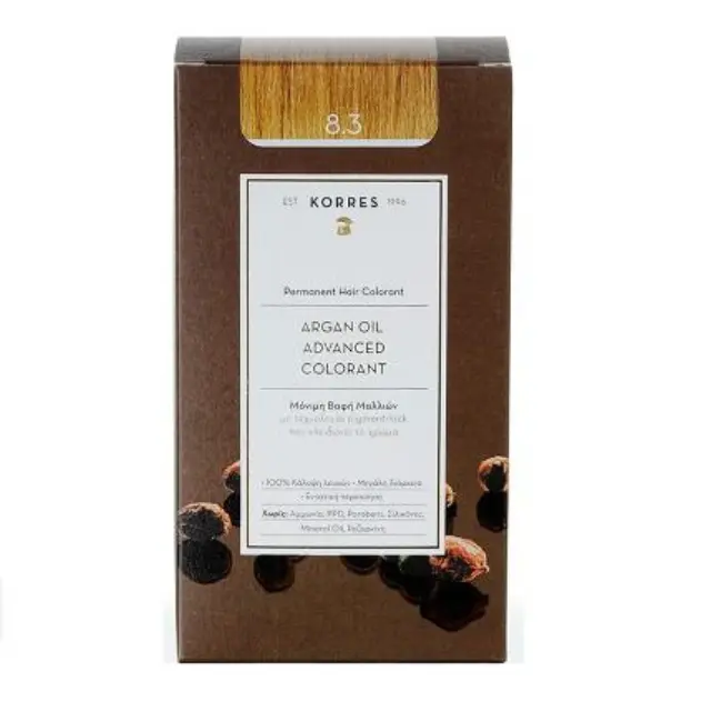 Korres Argan Oil Advanced Colorant Μόνιμη Βαφή Μαλλιών 8.3 Ξανθό Ανοιχτό Μελί, 50ml