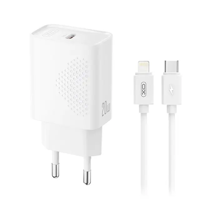 Universal φορτιστής USB-C, 20W και αποσπώμενο καλώδιο USB-type C αρσ. - Lightning σε λευκό χρώμα
