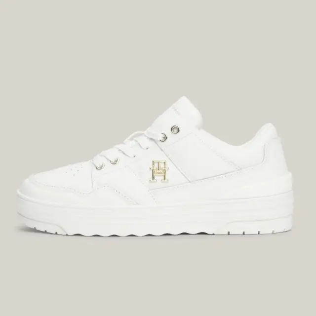 Tommy Hilfiger - Δερμάτινα Γυναικεία Sneakers Th Monogram Basket Sneaker Lo FW0FW07756-YBL Εκρού - 41