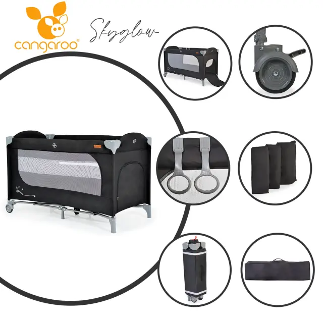 CANGAROO - Folding cot Skyglow 2 black - 3800146248970