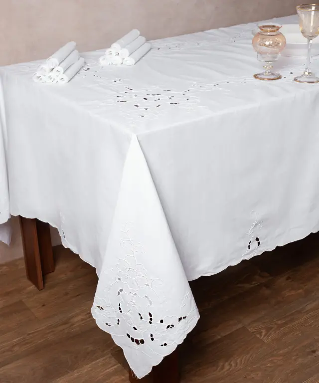Χειροποίητο κοφτό τραπεζομάντηλο 950 (180cm x 260cm) λευκό - -