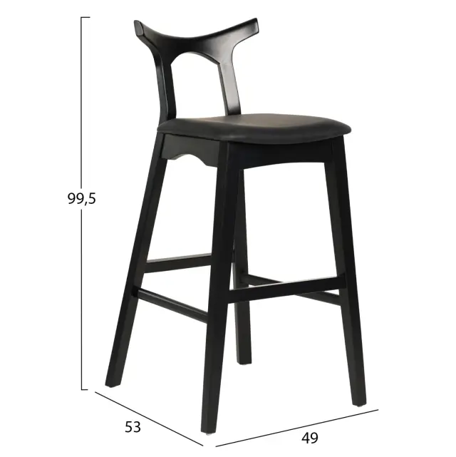 ΣΚΑΜΠΟ ΜΠΑΡ FB99951.02 RUBBERWOOD & PU ΣΕ ΜΑΥΡΟ 49x53x99,5Υεκ. 2