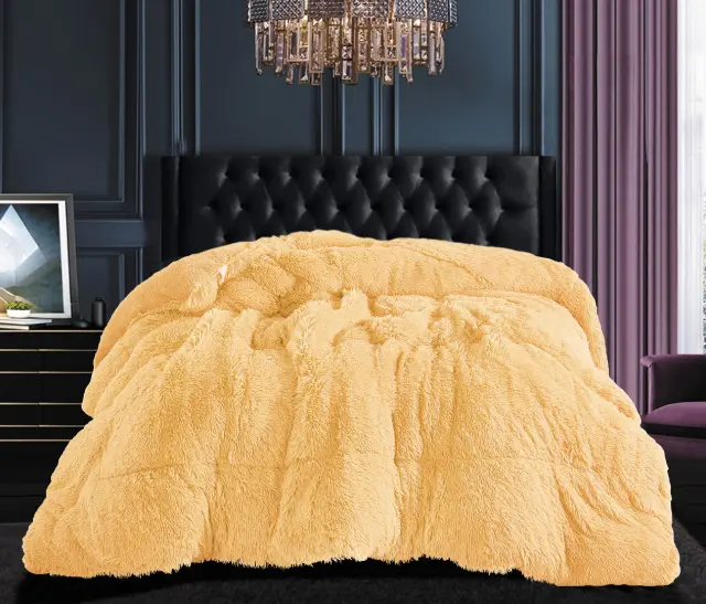 Κουβερτοπάπλωμα μαλλιαρό (170cm x 220cm) gold - -