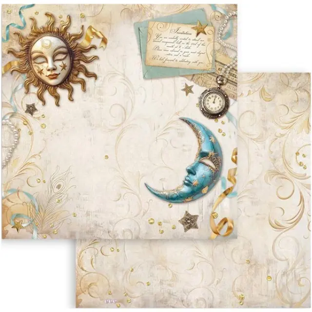 Χαρτί Scrapbooking Stamperia Διπλής Όψης - Masquerade Sun & Moon - 31x30cm