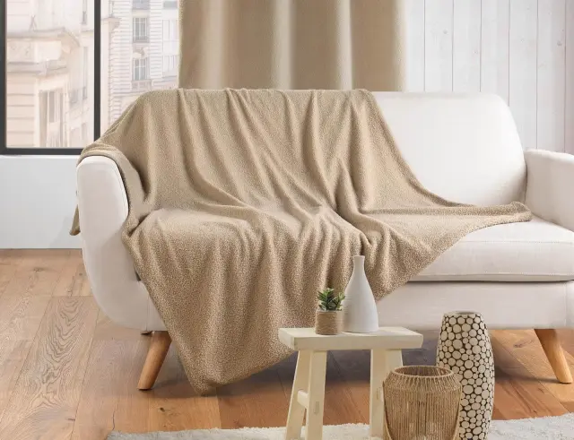 Κουβέρτα Wooly Douceur d'intérieur με επένδυση fleece και διαστάσεις 180x220cm - Beige 1612413