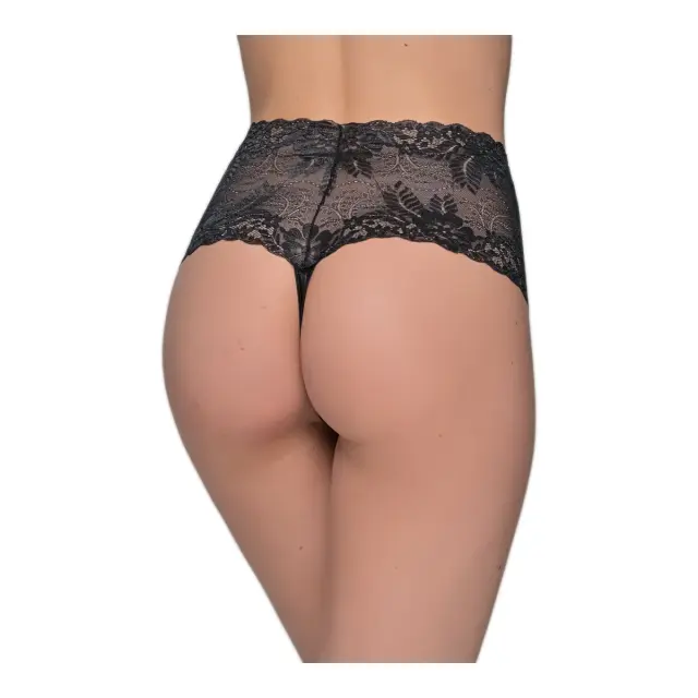 Milena Γυναικείο String Ψηλόμεσο με Δαντέλα & Δίχτυ, Χρώμα Μαύρο 2