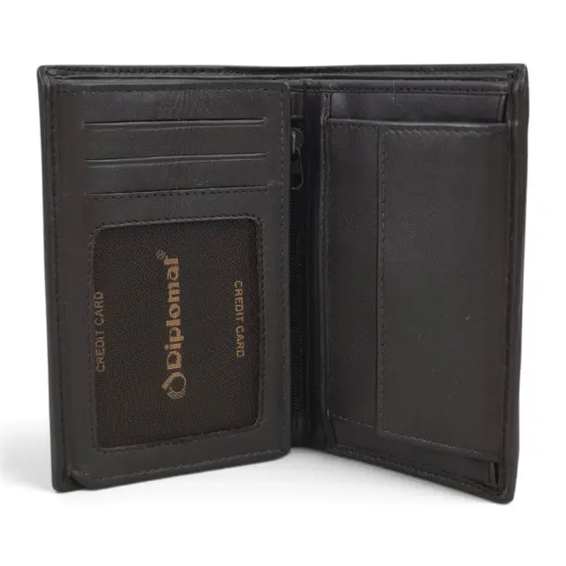 Κάθετο Δερμάτινο Πορτοφόλι Diplomat MN711 RFID με Cordura 13x9,5x2,5cm - Μαύρο 2