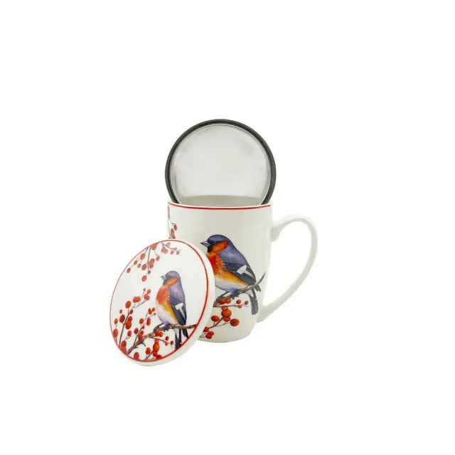 Duo gift Πορσελάνινη Κούπα 360ml με Φίλτρο & Καπάκι: Christmas Birds
