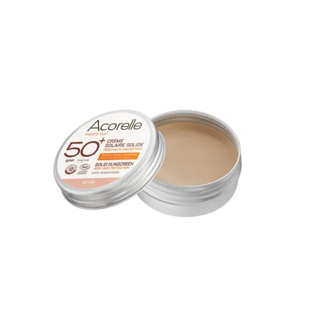 Acorelle Certified Organic Beige Solid Sunscreen - Βιολογικό Αντηλιακό Balm SPF 50+ με Χρώμα, 20g