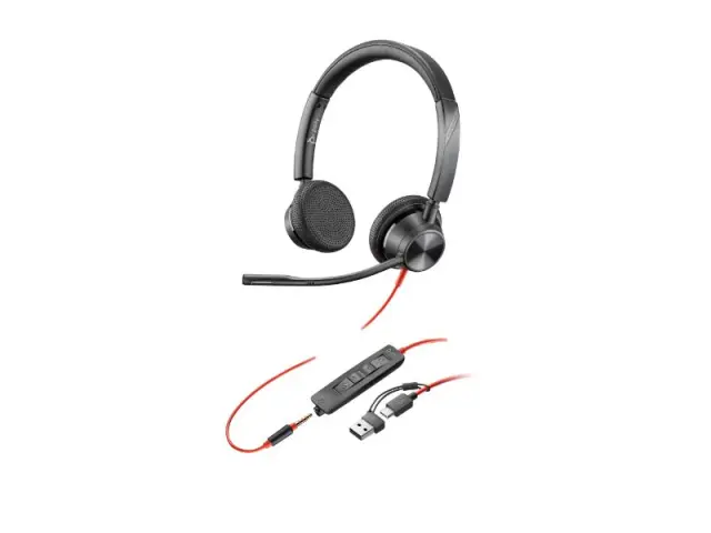 HP Poly Blackwire 3325 Stereo USB-C Headset +3.5mm Plug +USB-C A Adapter (8X221AA)