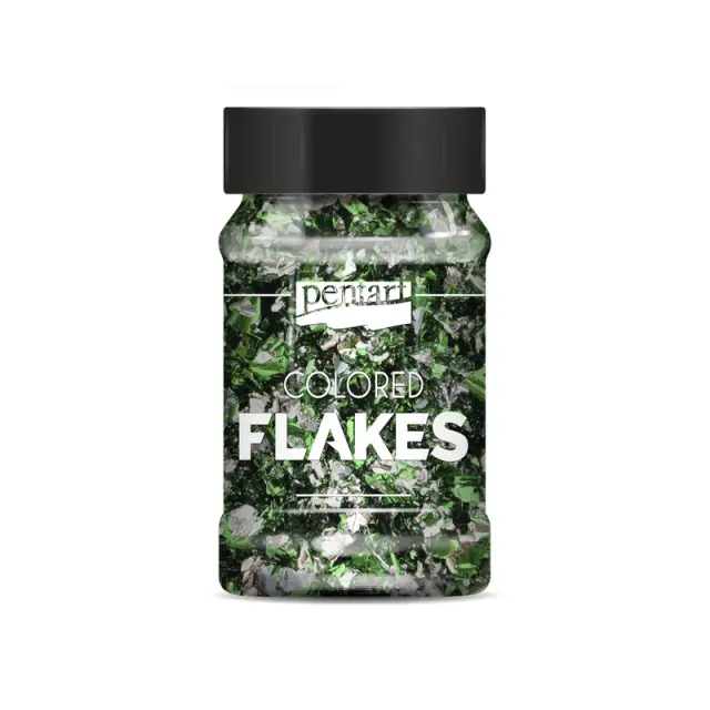 Φύλλα μεταλλικά Nιφάδες χρωματιστές Pentart 100 ml, Green-Silver