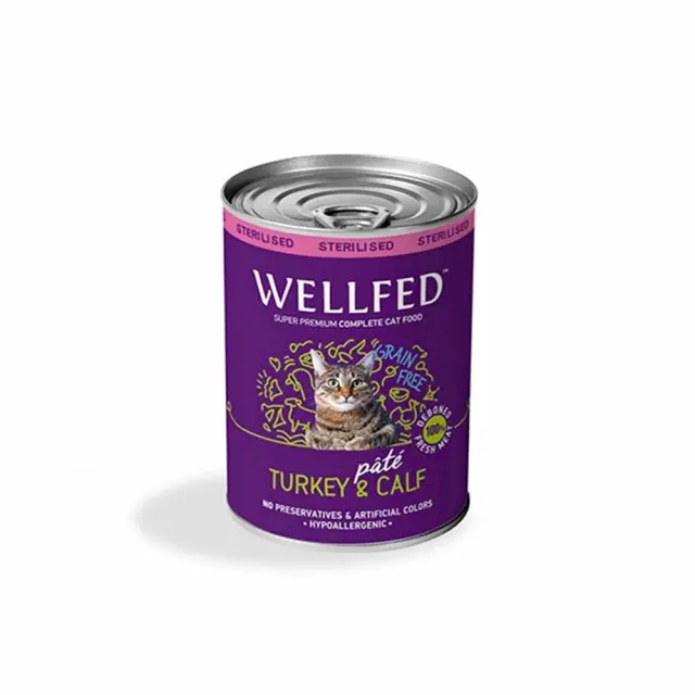 Wellfed Cat Adult Sterilised Πατέ Με Γαλοπούλα & Μοσχαράκι Γάλακτος 400gr Μονόχρωμο