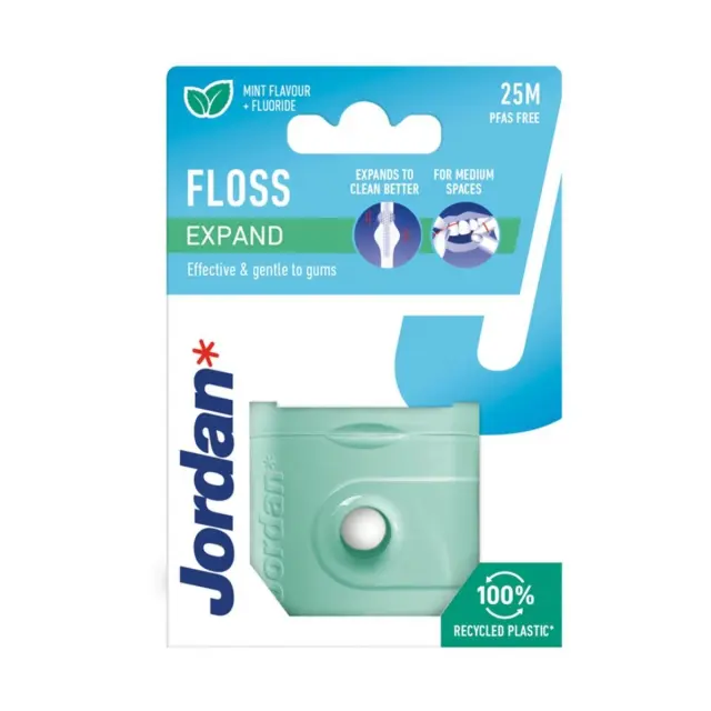 Jordan Expand Floss Οδοντικό Νήμα με Φθόριο και Γεύση Μέντας, 25m