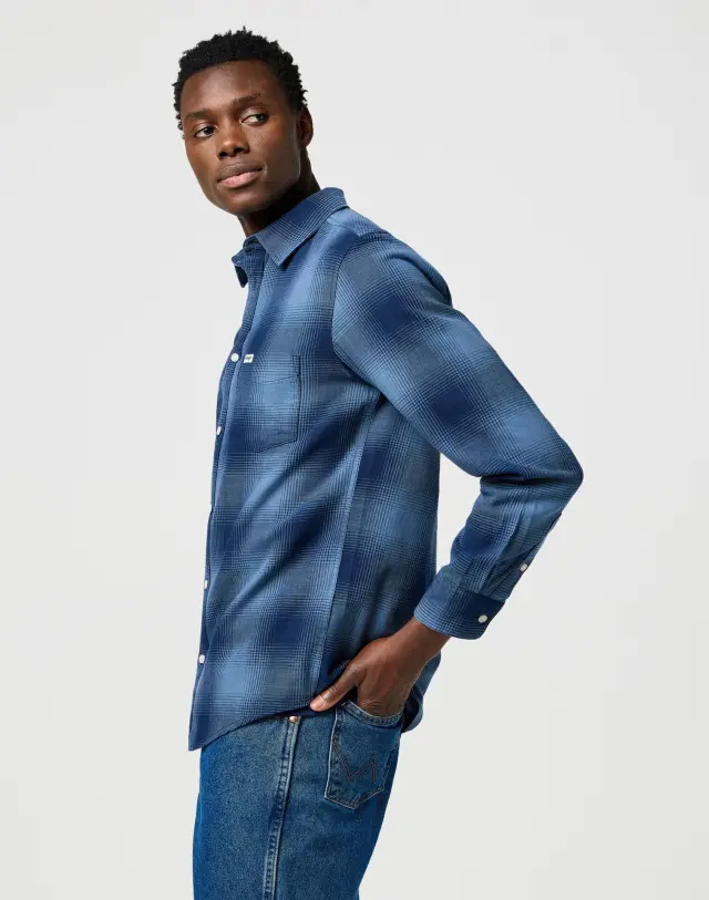 Wrangler Ανδρικό Πουκάμισο Καρό 112371653 – Dark Indigo - S 2
