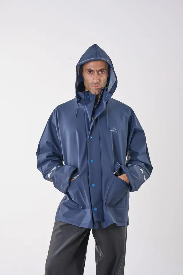 Anorak Αδιάβροχο Σακάκι Με Κουκούλα Kαι Ανακλαστικό Avenue R Long Μπλέ - 2XL