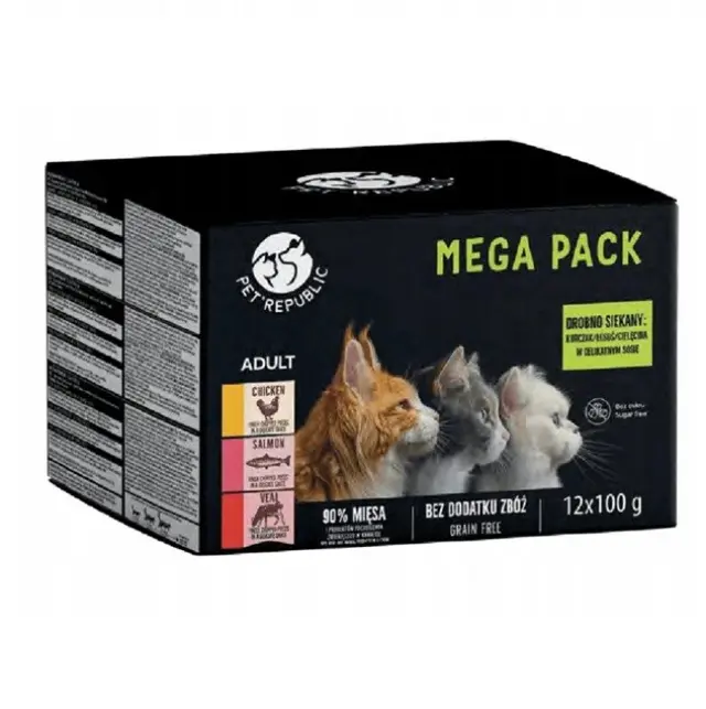 PETREPUBLIC Mega Pack Chicken, salmon, veal - wet cat food - 12x100g