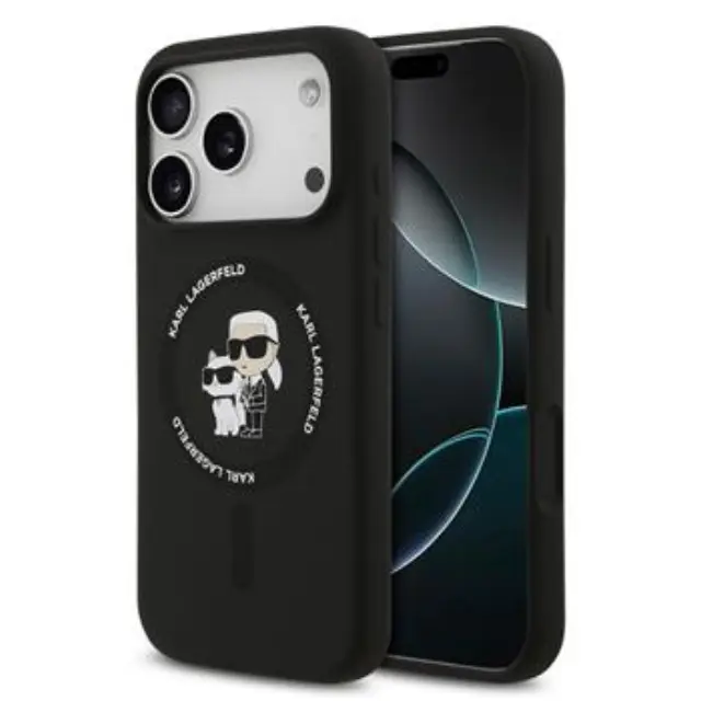 Karl Lagerfeld Liquid Silicone Karl and Choupette MagSafe Case for iPhone 18 Pro Black
