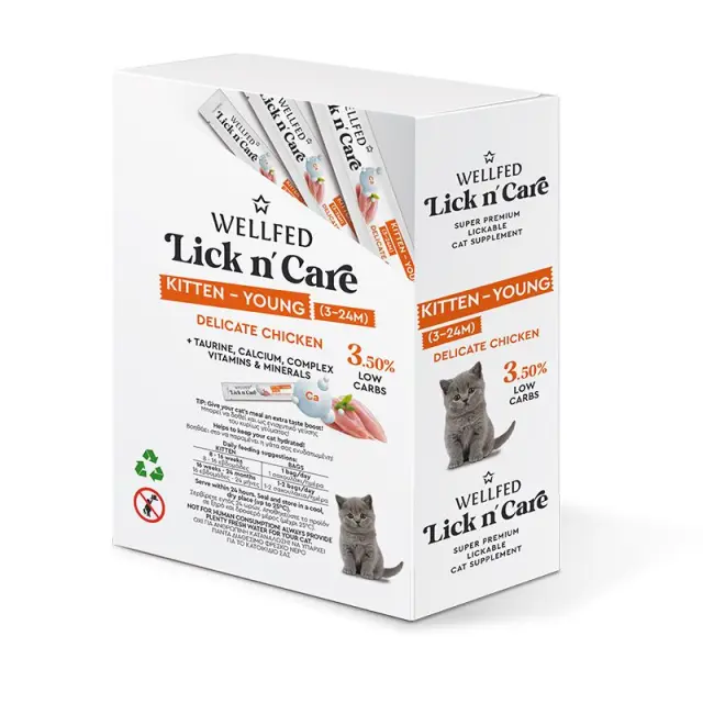 WellFed Lick n Care Kitten Young Λιχουδιά για Γατάκια με Κοτόπουλο 15gr 1 τεμ