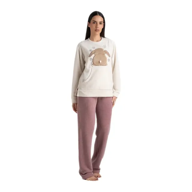 Rachel Γυναικεία Πυτζάμα Fleece Bunny, Χρώμα Σάπιο Μήλο
