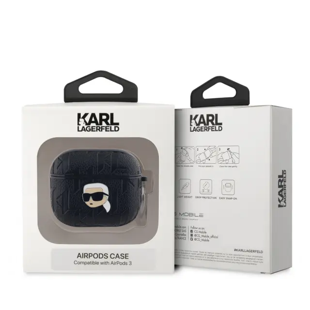 Karl Lagerfeld PU Embossed Karl Head Case for AirPods 3 Black 3