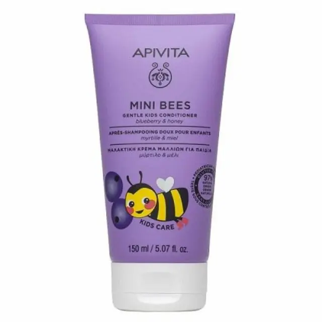 Apivita Mini Bees Μαλακτική Κρέμα Μαλλιών Για Παιδιά 150ml. Φυσική Κρέμα Μαλλιών με Μέλι & Μύρτιλο για απαλά & λαμπερά μαλλιά